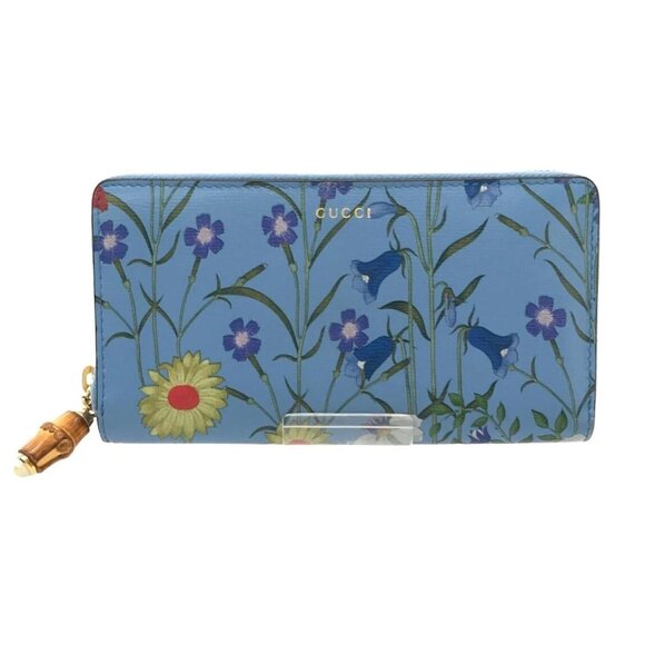 Gucci Nymphae Azure Shanghai Blue Large Floral Zip Wallet Purse Italy Bag NEW - Picture 2 of 6